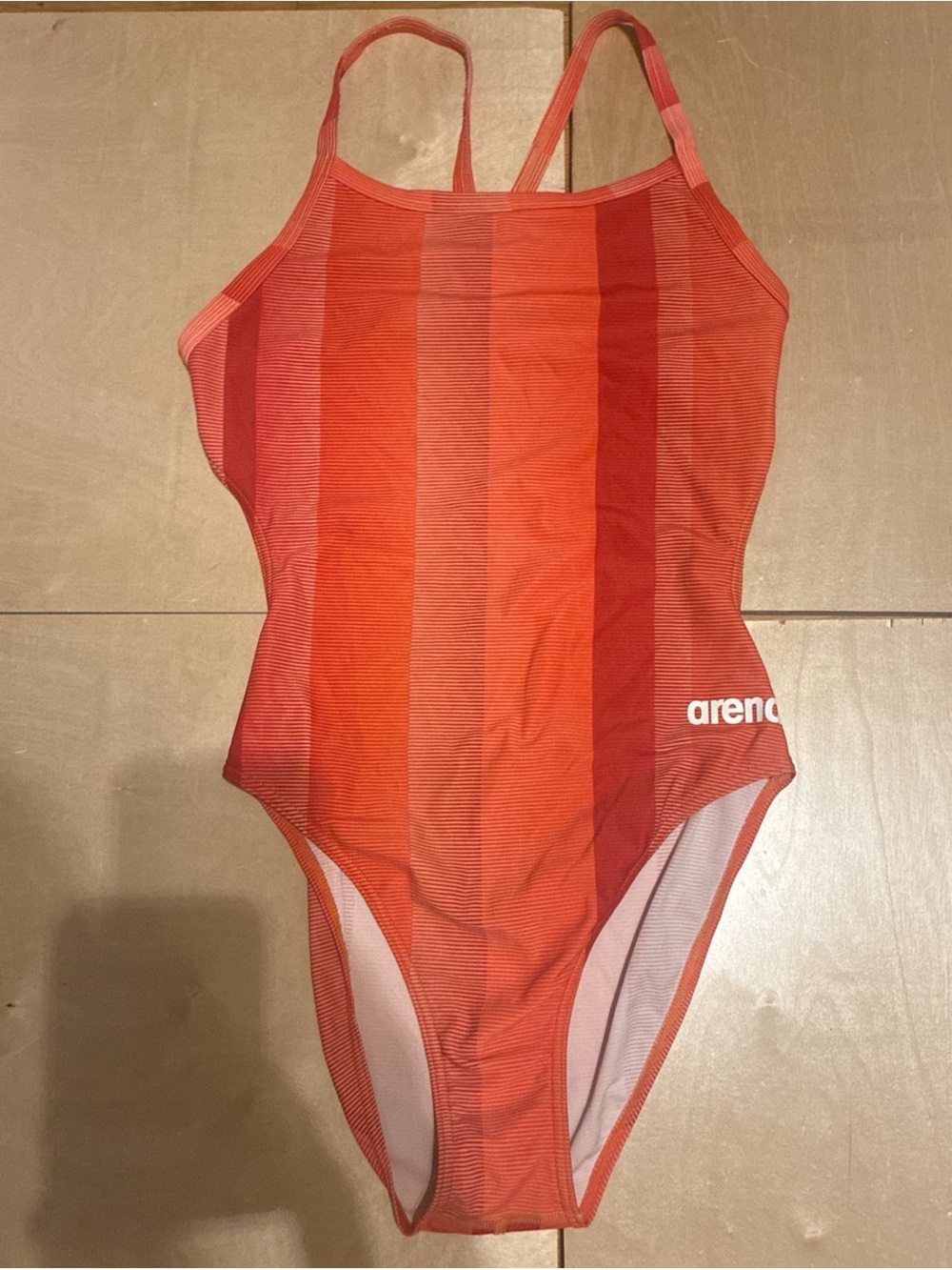 Arena Red and Coral Striped size 32 One-Piece Swimsuit